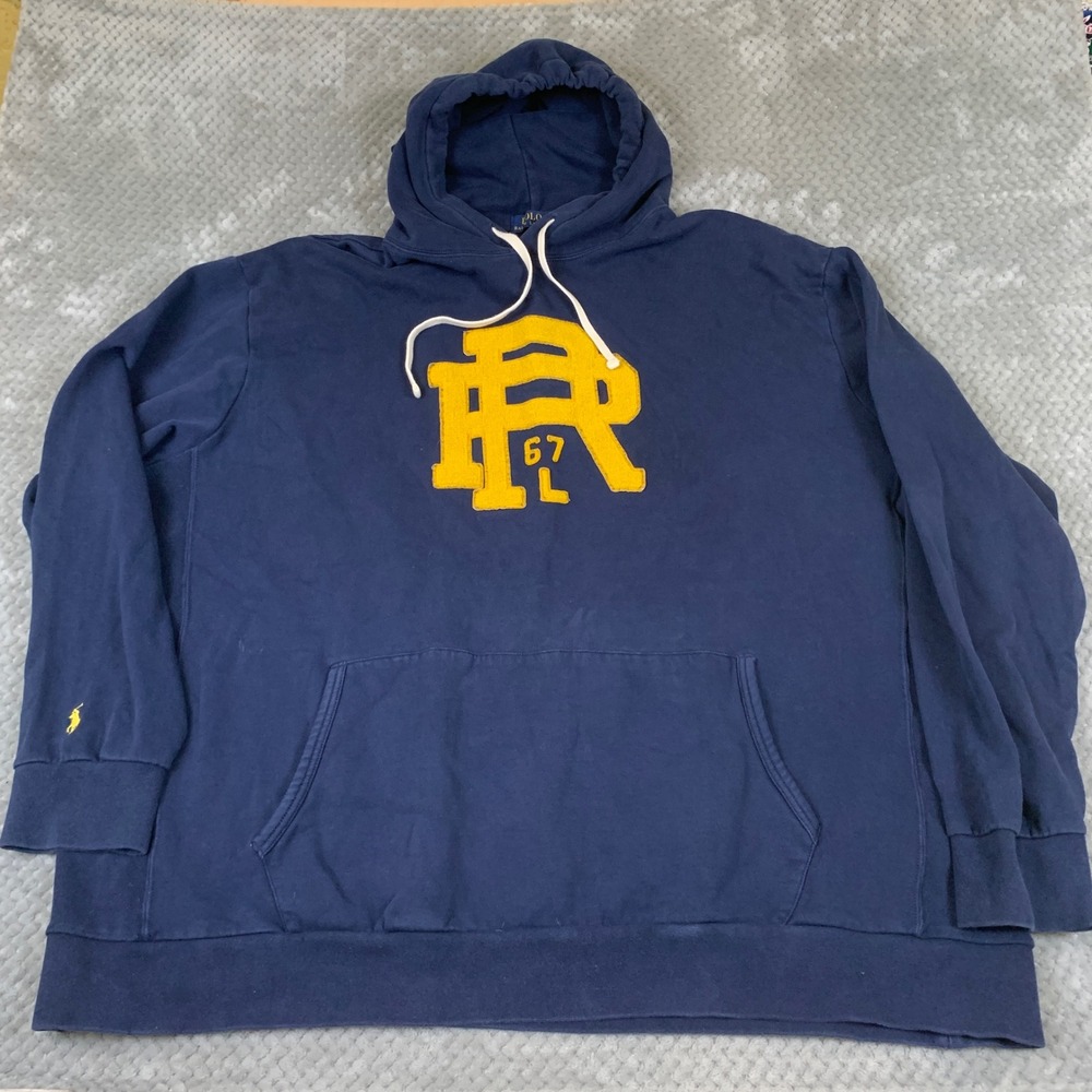 Polo Ralph Lauren Hoodie Mens 4XLT Navy Blue PR 67 Varsity Patch Big Tall Fleece